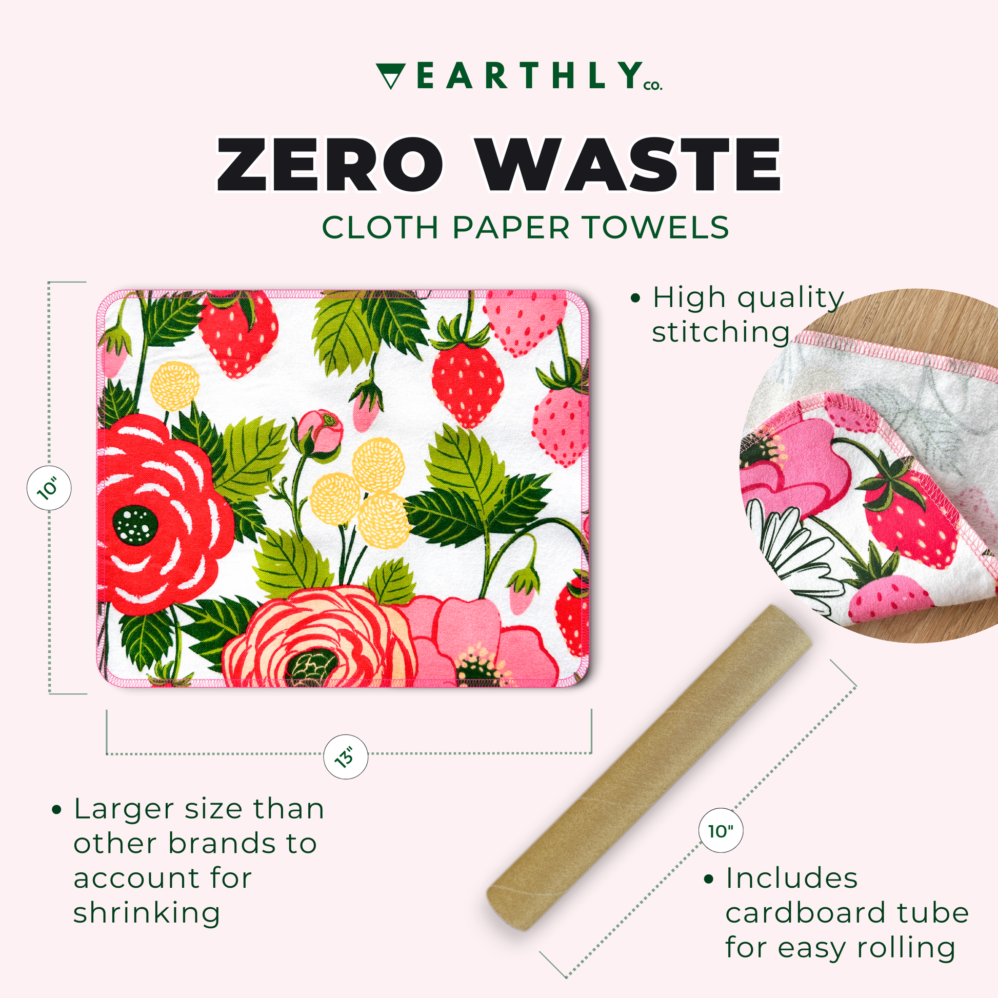 13" x 10" strawberry print reusable paper towels 